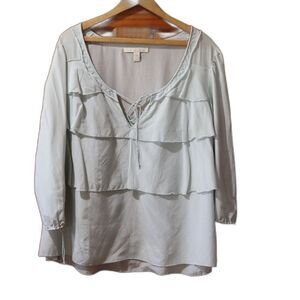 Banana Republic Heritage Blue Tie Front Tiered Ruffle Blouse LG